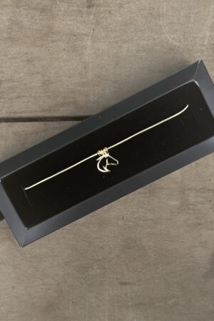 Pulseira Rabo de Rato 21cm Pingente Cavalo Vazado Folheado a Ouro 18k