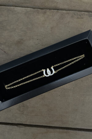 Pulseira Elo Portugues 21cm Pingente Ferradura Dupla Cravejada Z.Cristal