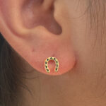 Brinco Ferradura Resinada Folheado a Ouro 18k