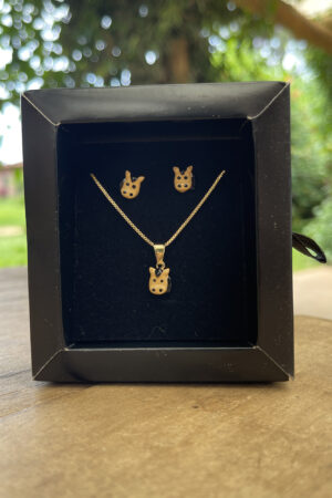 Conjunto Infantil Colar e Brinco Pingente Cavalo Folheado Ouro 18k