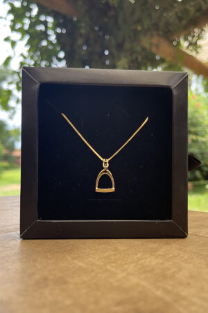 Colar Veneziana 45cm Pingente Estribo com Detalhe Resinado Folheado a Ouro 18K