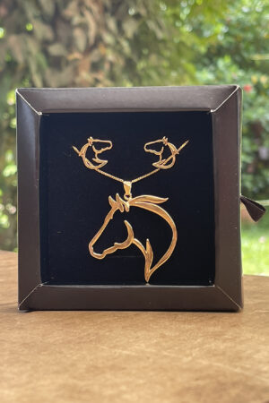 Conjunto Colar e Brinco Cavalo Vazado Folheado a Ouro 18K