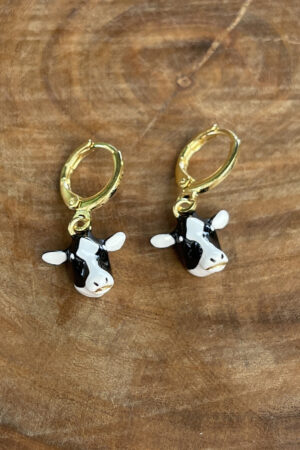 Brinco Vaca Holandesa Resinada Folheada a Ouro 18k
