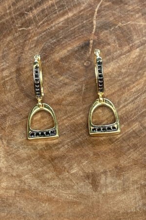 Brinco de Argolinha Cravejada com Estribo Cravejado Z.Negro Folheado a Ouro 18k