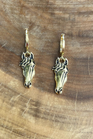 Brinco de Argola Com cabeça de Cavalo Resinado Folheado a Ouro 18k