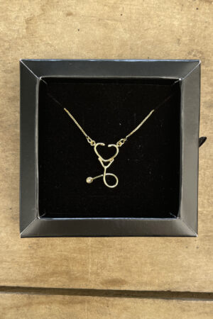 Colar Veneziana 45cm Pingente Estetoscópio Folheado a Ouro 18k