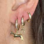 Brinco 3 Argolinhas Cravejadas Z.cristal Crioulo e Ferradura Folheado a Ouro 18k