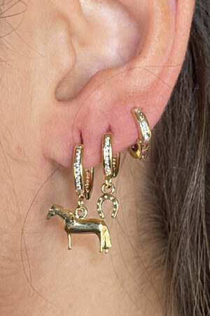 Brinco 3 Argolinhas Cravejadas Z.cristal Crioulo e Ferradura Folheado a Ouro 18k