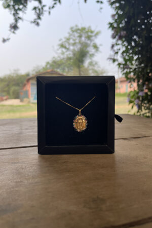 Colar Veneziana com Bolinhas 45 cm Pingente NSA Cravejada Folheado a Ouro 18k