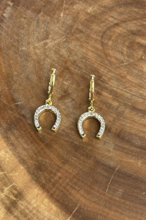 Brinco Argolinha Lisa Ferradura Cravejada Z.Cristal Folheado a Ouro 18k