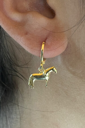 Brinco Argolinha Pingente Cavalo Crioulo Folheado a Ouro 18K