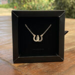 Colar Elo Português 45cm com Pingente Ferraduras Dupla Cravejado Prata