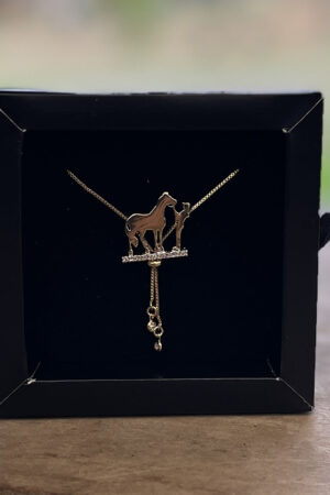 Colar Veneziana Gravata 80cm Pingente Mulher e Cavalo Cravejado Folheado a Ouro 18k