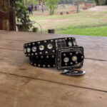 Cinto Preto com Detalhes em Pedras Prata tamanho 90