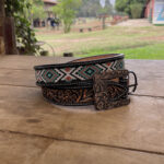 Cinto com Miçanga Estampa Flor Preto, Verde Água, Salmão e Branco Tamanho 105