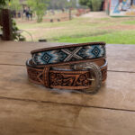 Cinto com Miçanga Estampa Flor Preto, Azul, Cinza e Branco Tamanho 110