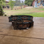 Cinto com Miçanga Estampa Flor Dourado, Azul, Laranja e Branco Tamanho 120