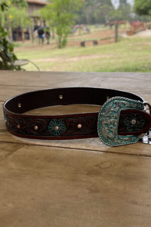 Cinto Country Infantil com desenho de Flor e Strass