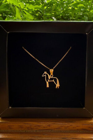 Colar Veneziana 45cm Pingente Cavalo Vazado Folheado 18k