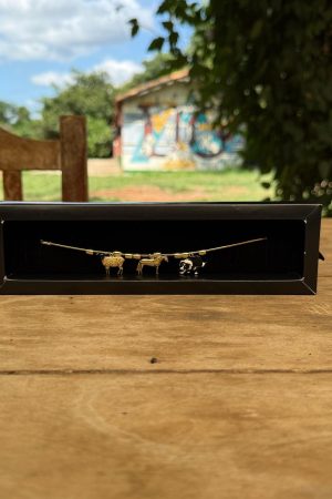Pulseira Rabo de Rato 21cm Pingentes de Ovelha/ Cavalo/ Border Collie Resinado Folheado a Ouro 18k