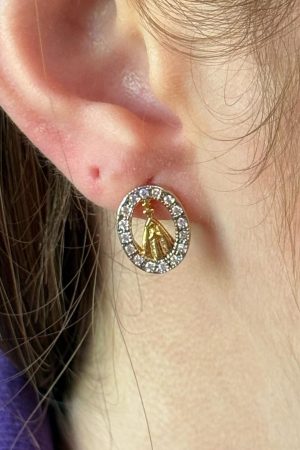 Brinco N. Senhora Aparecida Cravejada Folheado a Ouro 18K