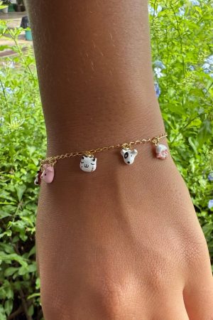 Pulseira Infantil 14cm Pingentes de Todos os Bichos Folheada a Ouro 18K