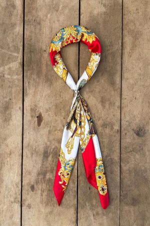 Lenço Longo Estampado Realeza Vermelho, Branco e Amarelo