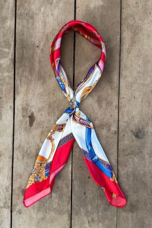 Lenço Longo Estampado Estribo Vermelho e Branco
