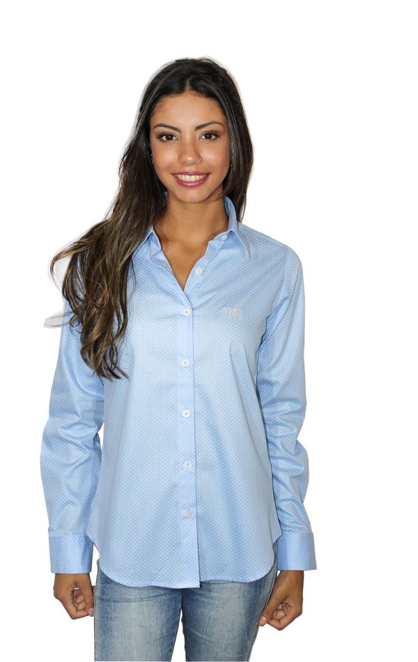 Camisa Feminina UC Manga Longa Azul Poá - Imagem 2