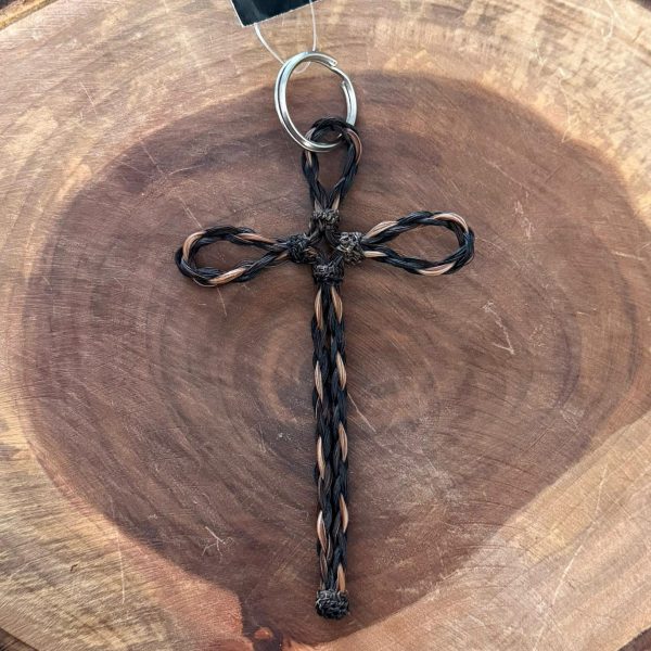 Chaveiro de Crina Natural Crucifixo Boots Horse Cor:Escuro - Imagem 1