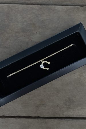 Pulseira Cordão Baiano 21cm Pingente Ferradura com Trevo Folheado a Ouro 18k