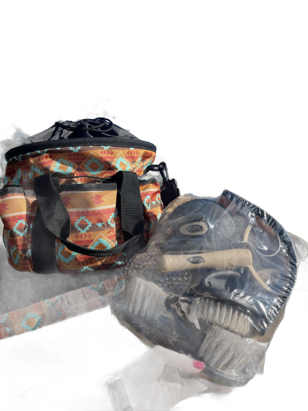Bolsa Kit Higiênico com Kit Limpeza Weaver Estampada Laranja com Marrom - Imagem 1