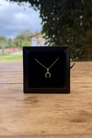 Colar Veneziana 45cm Pingente Ferradura Cravejada Folheado a Ouro 18k