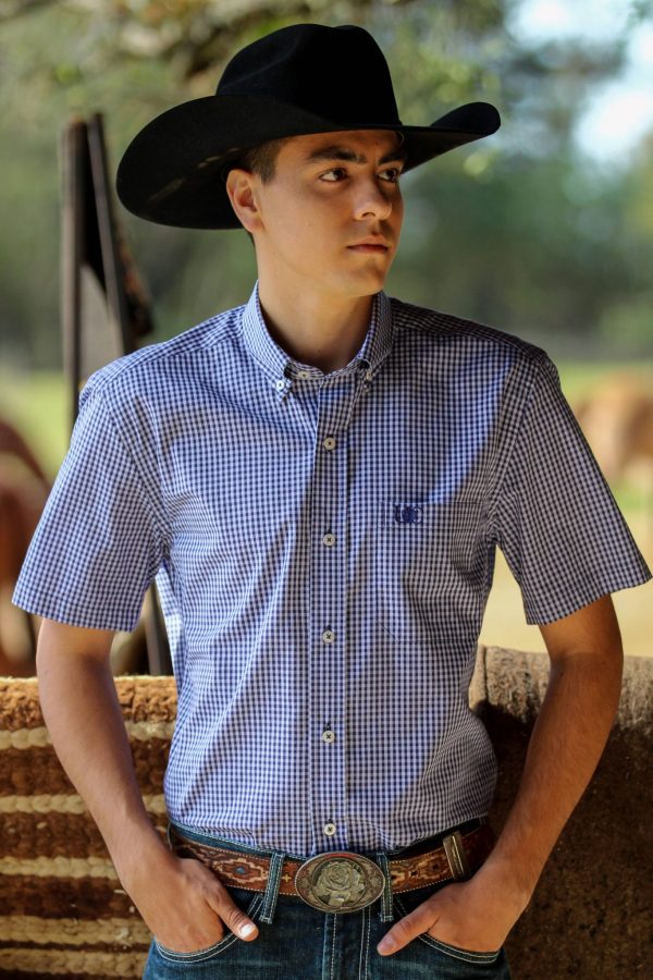 Camisa Masculina UC Manga Curta Quadriculada Azul - Imagem 1
