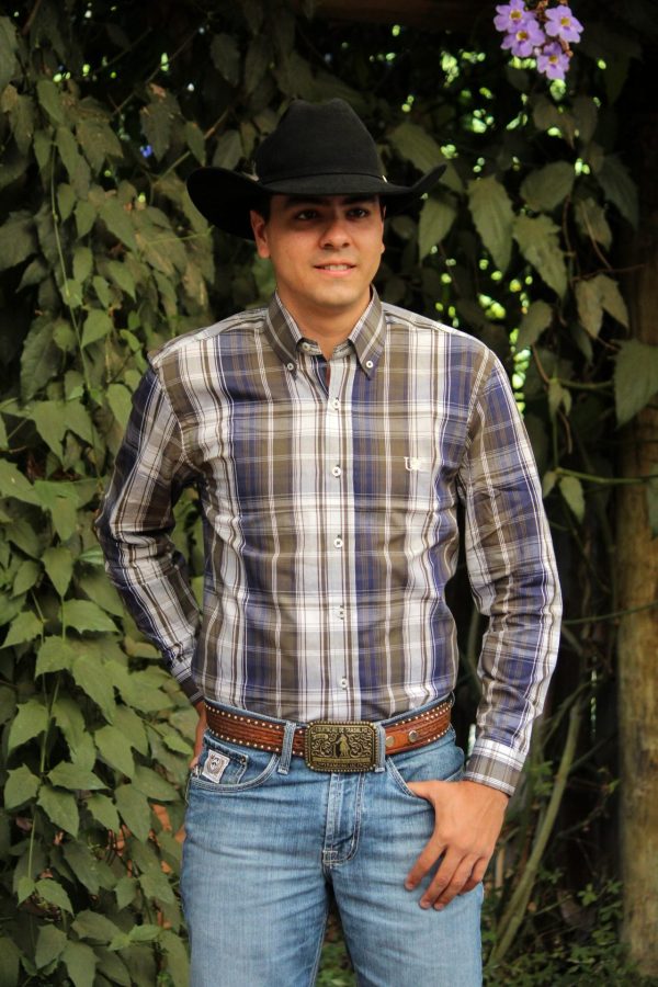 Camisa Masculina UC Manga Longa Xadrez Verde e Branco - Imagem 1