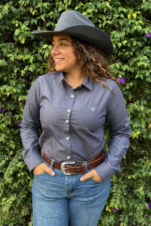 Camisa Feminina UC Manga Longa Cinza com Strass