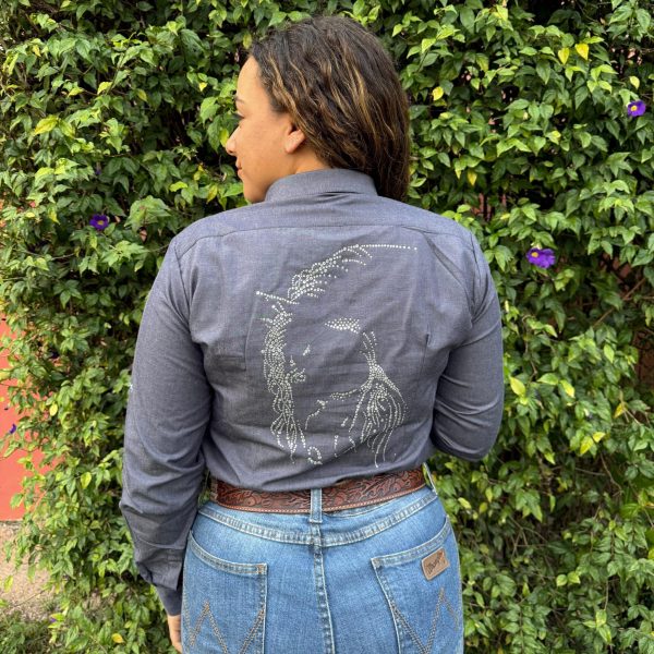 Camisa Feminina UC Manga Longa Cinza com Strass - Imagem 2