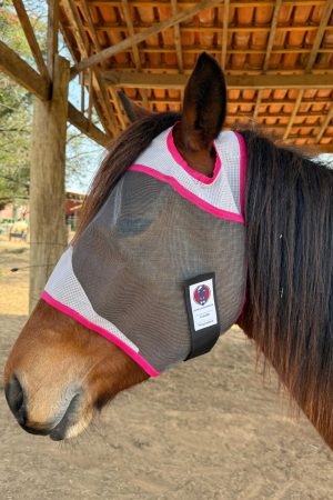 Máscara Anti-Mosca Cinza com Rosa - Barão Horsewear